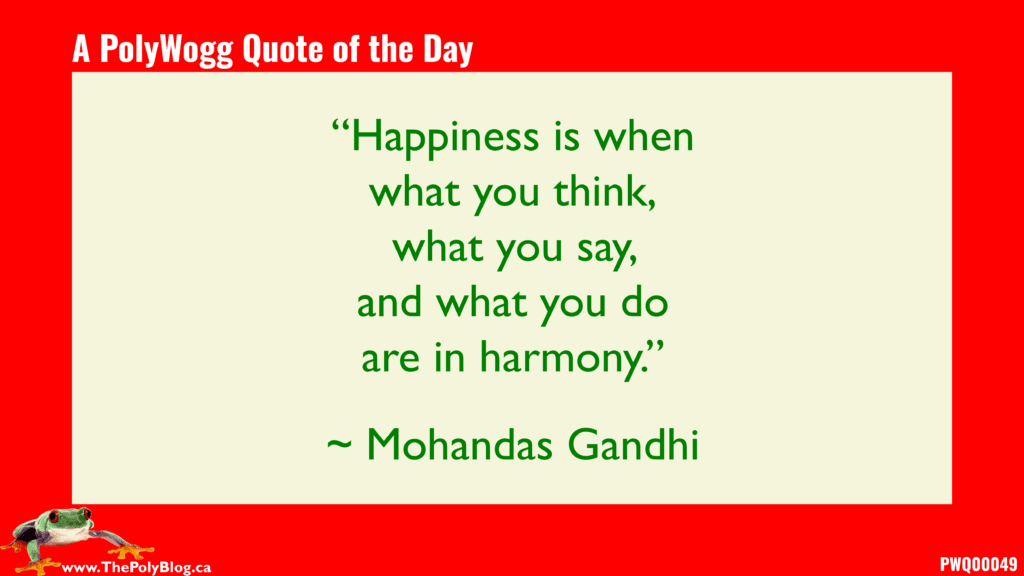 “Happiness is when what you think, what you say,  and what you do are in harmony.” ~ Mohandas Gandhi